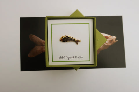 Fish Skeleton Gold Lapel Pin