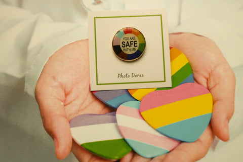 You are Safe with Me Photo Dome Lapel Pin