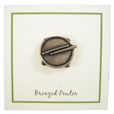 Drum with Drum Sticks Copper Lapel Pin