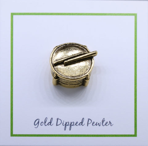 Drum with Drumsticks Gold Lapel Pin