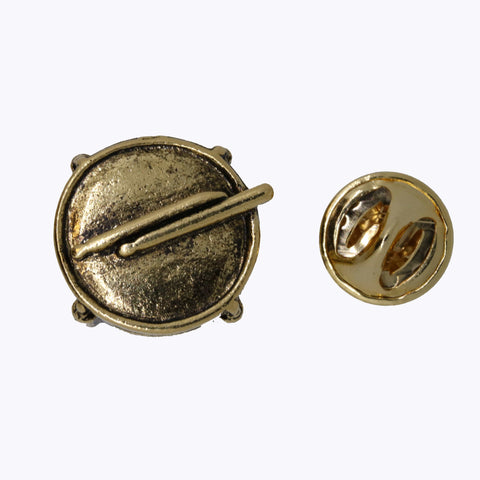 Drum with Drumsticks Gold Lapel Pin