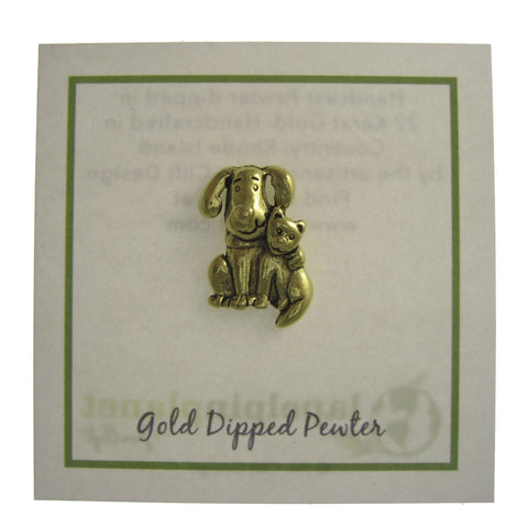 Dog and Cat Gold Lapel Pin