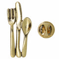 Fork Knife and Spoon Gold Lapel Pin