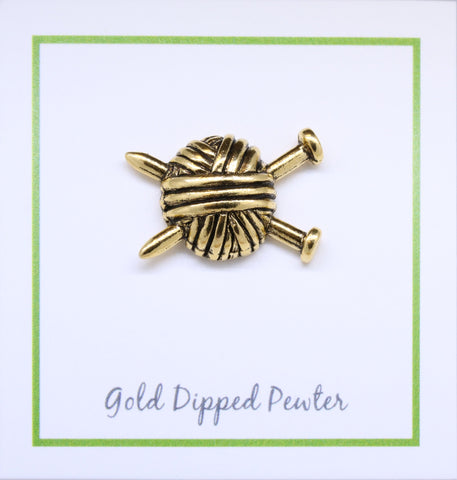 Knitting Needles Gold Lapel Pin