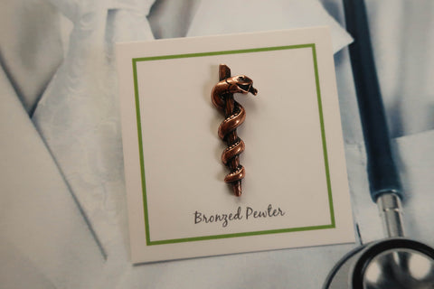 Rod of Asclepius Copper Lapel Pin