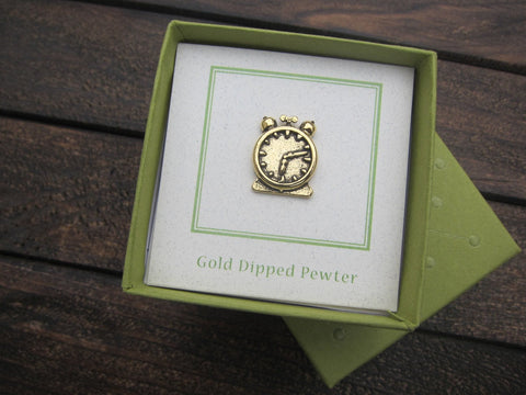 Alarm Clock Gold Lapel Pin