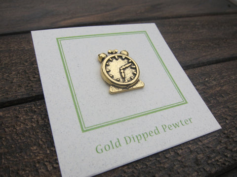 Alarm Clock Gold Lapel Pin