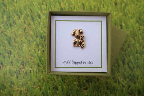 Dog and Cat Gold Lapel Pin