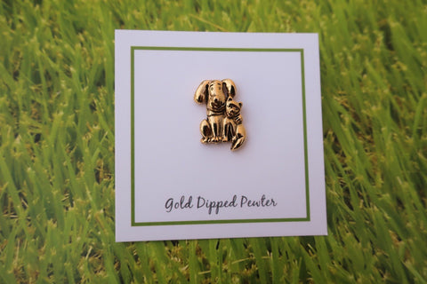 Dog and Cat Gold Lapel Pin