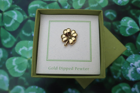 Four Leaf Clover Gold Lapel Pin