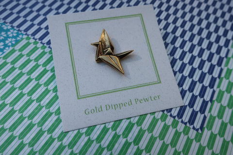 Origami Crane Gold Lapel Pin