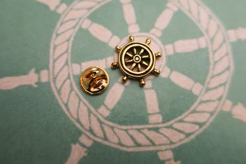 Ship's Wheel Gold Lapel Pin